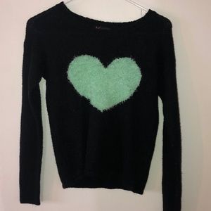 Black sweater with mint colored heart